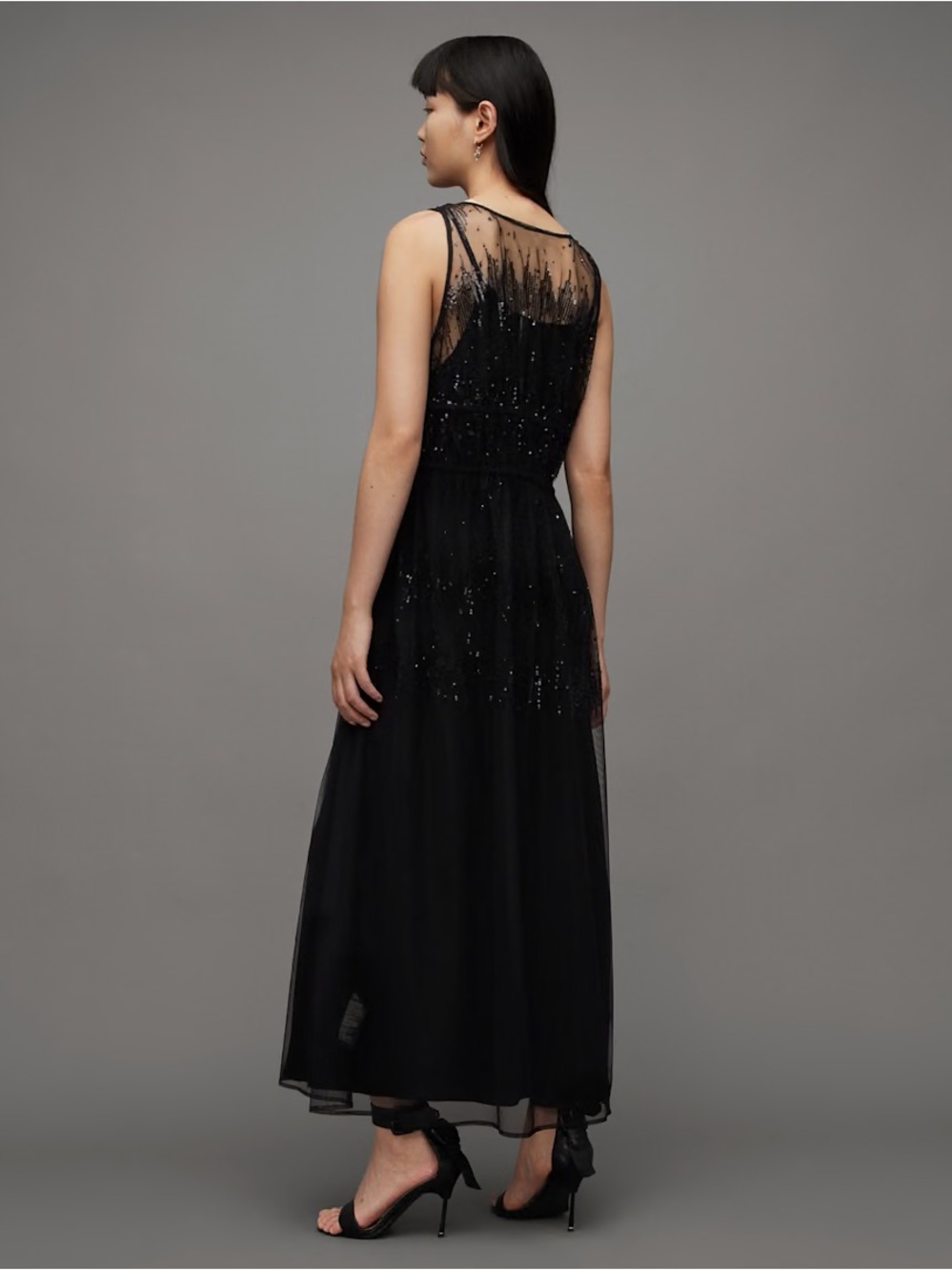 ALL SAINTS Robyn Embellished Black Sequin Tulle Maxi Dress NWT 6 - Picture 5 of 15